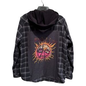 Upcycled Plaid Hooded Flannel with Sublime Graphic